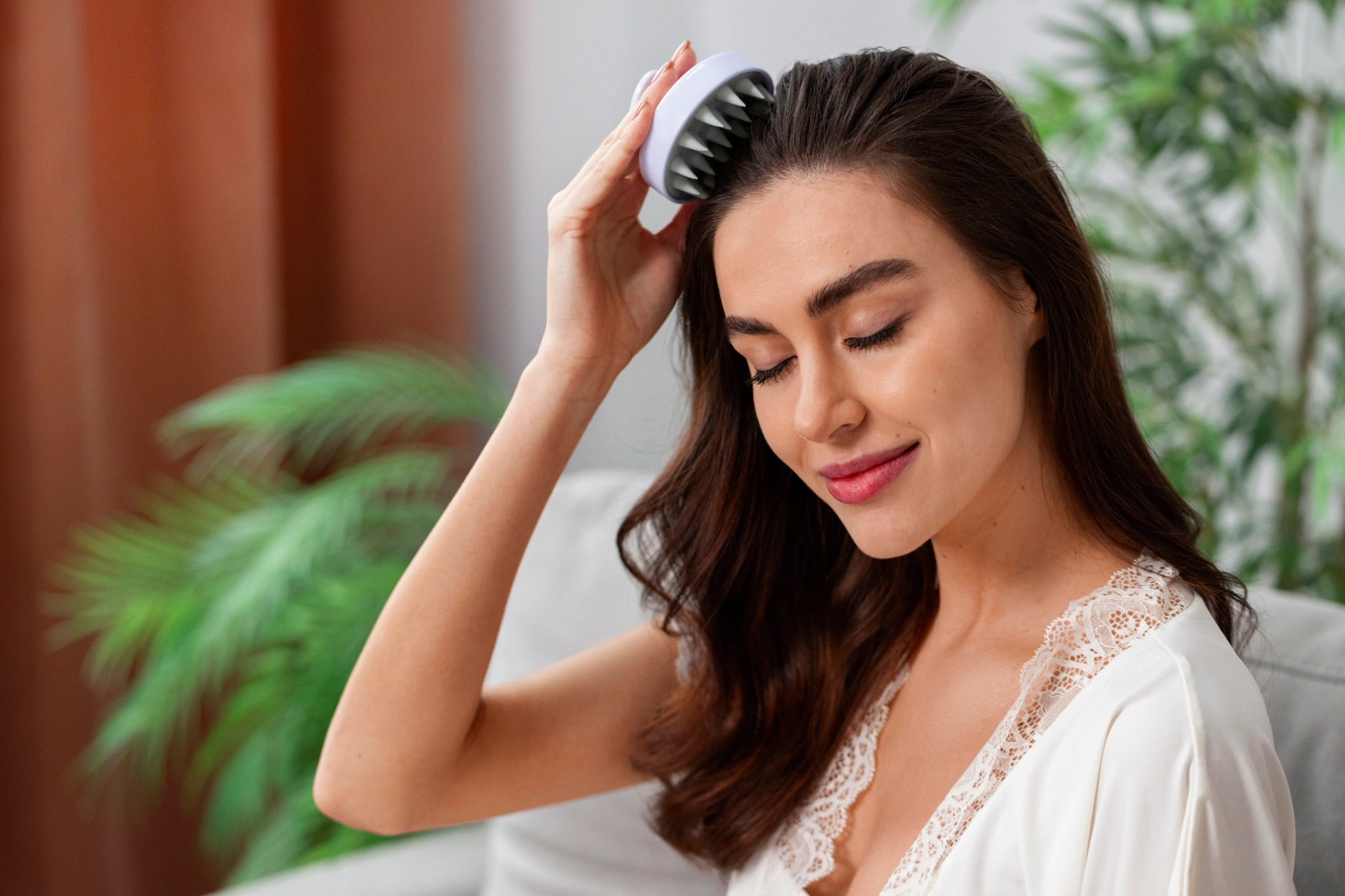 woman doing herself scalp massage